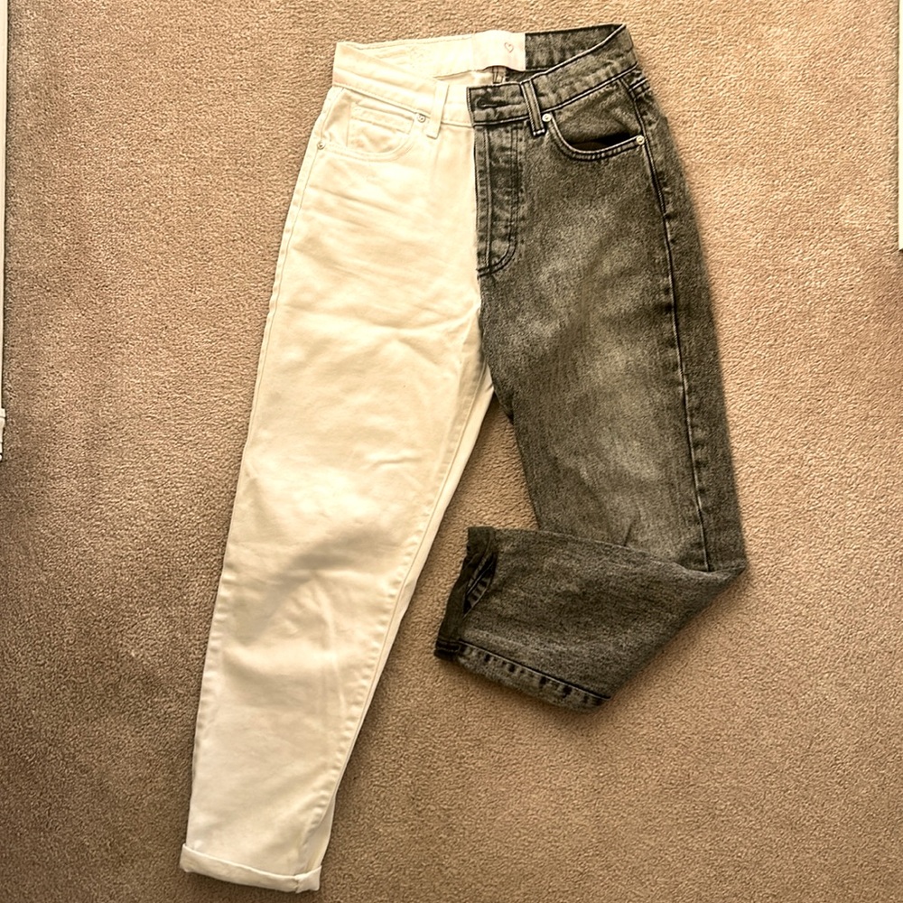 Revive split color cropped straight leg high waisted jeans